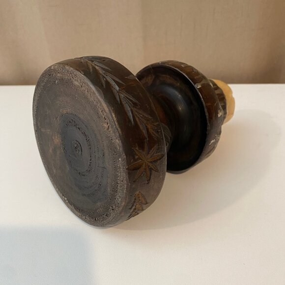 Antique Primitive 1900s Wood Candle Holder with Handle 6.5"‎ Carved Prop - Picture 3 of 6